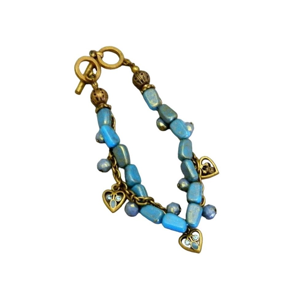 Premier Designs Never Ending Bracelet Mesa Pierced Earrings Matte Gold Blue - Picture 3 of 7